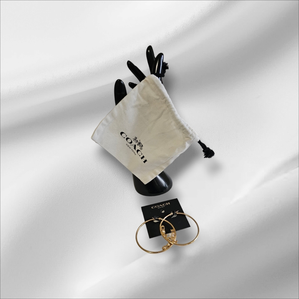 COACH Gold Tone Hoop Earrings and Mini Dust Bag. - Picture 6 of 8
